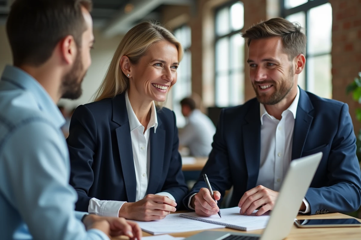 Consultante et entrepreneur en discussion dans un espace de coworking