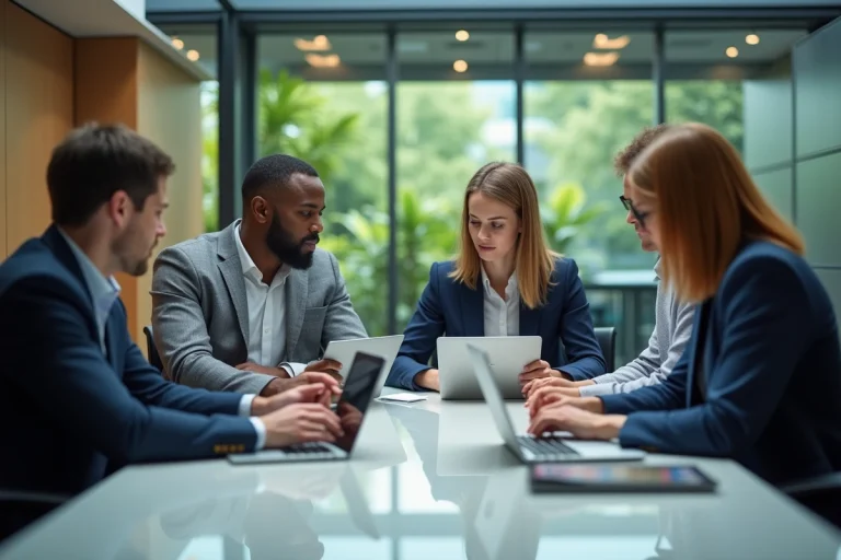 Groupe de professionnels en réunion dans un bureau moderne