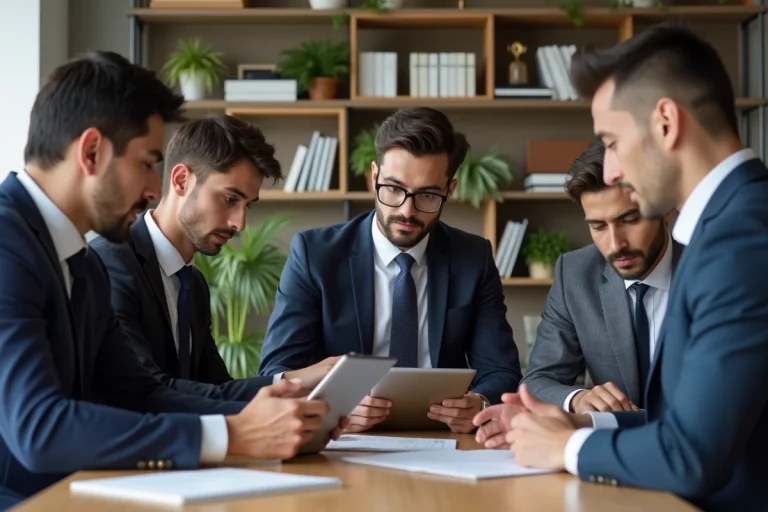 Groupe de professionnels en réunion dans un bureau moderne