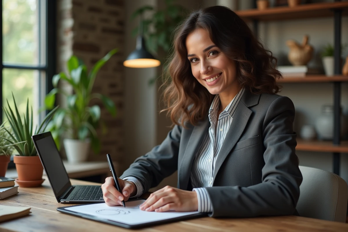 Jeune femme entrepreneure travaillant à son bureau à domicile