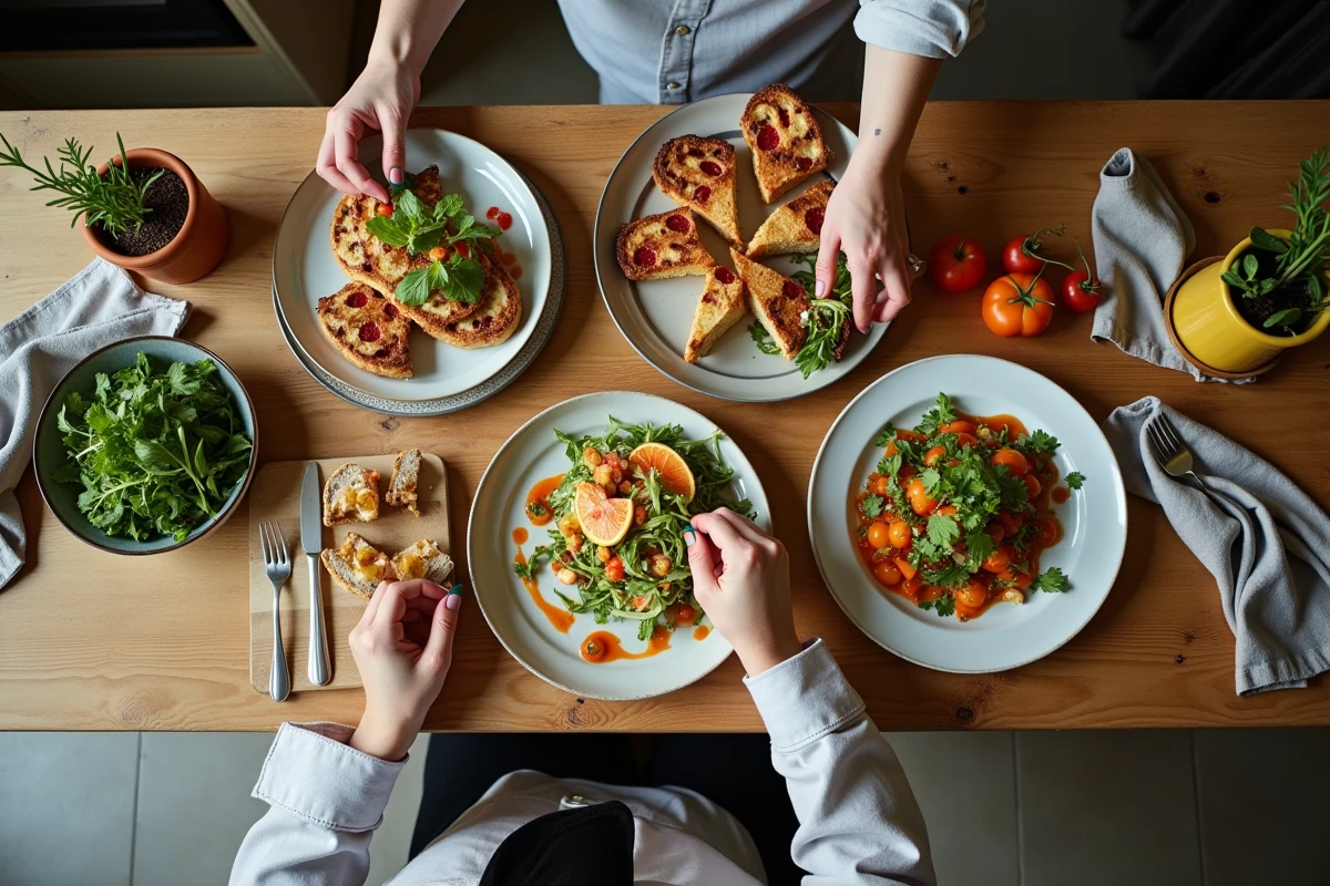 Assortiment de plats sans gluten sur une table rustique